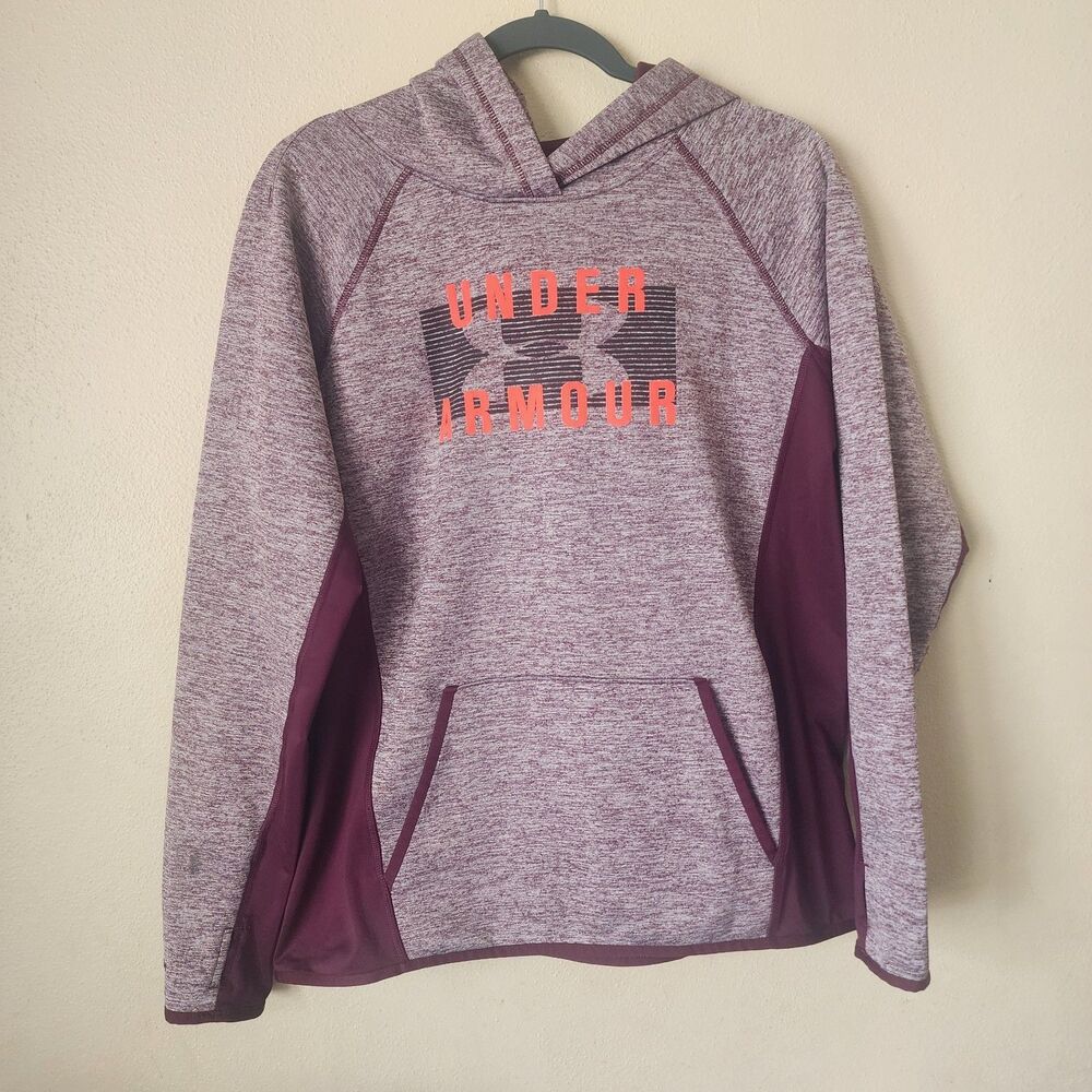 Under Armour Women's Hoodie Maroon Cotton Blend Loose Fit Sweatshirt Size Large